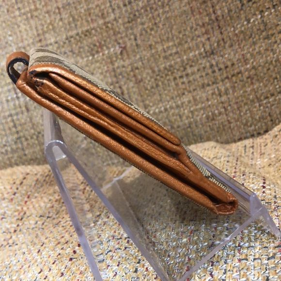 GUCCI GG Monogram Orange Leather Tan Canvas Trifold Wallet Vintage AUTHENTIC - Picture 12 of 17